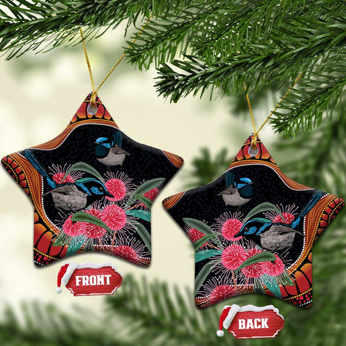 Hakea Flower And Fairy Wren Australia Ceramic Ornament Aboriginal Art