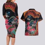 Hakea Flower And Fairy Wren Australia Couples Matching Long Sleeve Bodycon Dress and Hawaiian Shirt Aboriginal Art
