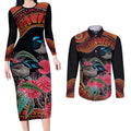 Hakea Flower And Fairy Wren Australia Couples Matching Long Sleeve Bodycon Dress and Long Sleeve Button Shirt Aboriginal Art