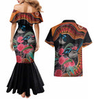 Hakea Flower And Fairy Wren Australia Couples Matching Mermaid Dress and Hawaiian Shirt Aboriginal Art