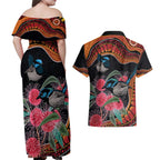 Hakea Flower And Fairy Wren Australia Couples Matching Off Shoulder Maxi Dress and Hawaiian Shirt Aboriginal Art