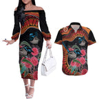 Hakea Flower And Fairy Wren Australia Couples Matching Off The Shoulder Long Sleeve Dress and Hawaiian Shirt Aboriginal Art