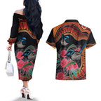 Hakea Flower And Fairy Wren Australia Couples Matching Off The Shoulder Long Sleeve Dress and Hawaiian Shirt Aboriginal Art