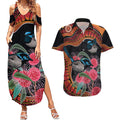 Hakea Flower And Fairy Wren Australia Couples Matching Summer Maxi Dress and Hawaiian Shirt Aboriginal Art