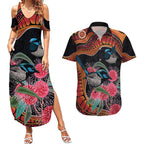 Hakea Flower And Fairy Wren Australia Couples Matching Summer Maxi Dress and Hawaiian Shirt Aboriginal Art
