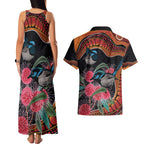 Hakea Flower And Fairy Wren Australia Couples Matching Tank Maxi Dress and Hawaiian Shirt Aboriginal Art