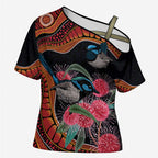 Hakea Flower And Fairy Wren Australia Cross Shoulder Shirt Aboriginal Art - Aussie Hoodie