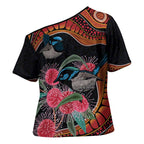 Hakea Flower And Fairy Wren Australia Cross Shoulder Shirt Aboriginal Art - Aussie Hoodie