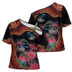 Hakea Flower And Fairy Wren Australia Cross Shoulder Shirt Aboriginal Art - Aussie Hoodie