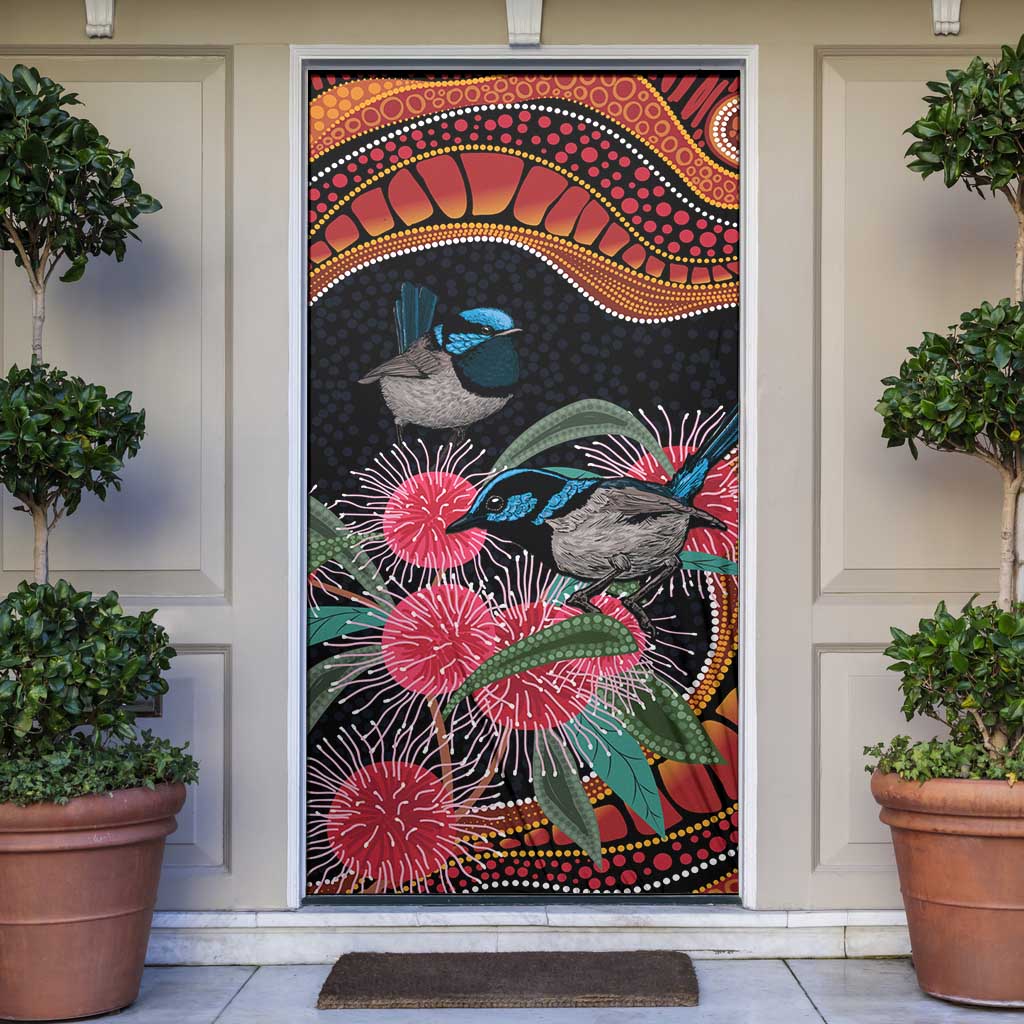 Hakea Flower And Fairy Wren Australia Door Cover Aboriginal Art - Aussie Hoodie