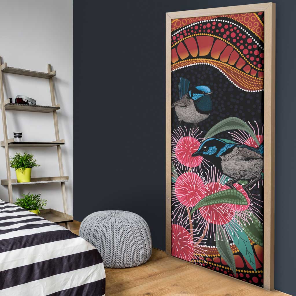 Hakea Flower And Fairy Wren Australia Door Cover Aboriginal Art - Aussie Hoodie