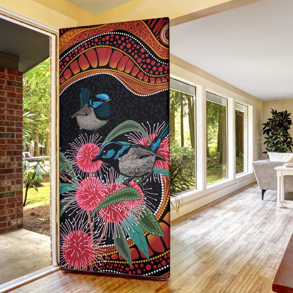 Hakea Flower And Fairy Wren Australia Door Cover Aboriginal Art - Aussie Hoodie