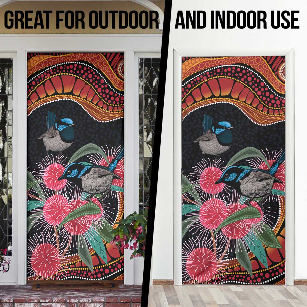 Hakea Flower And Fairy Wren Australia Door Cover Aboriginal Art - Aussie Hoodie