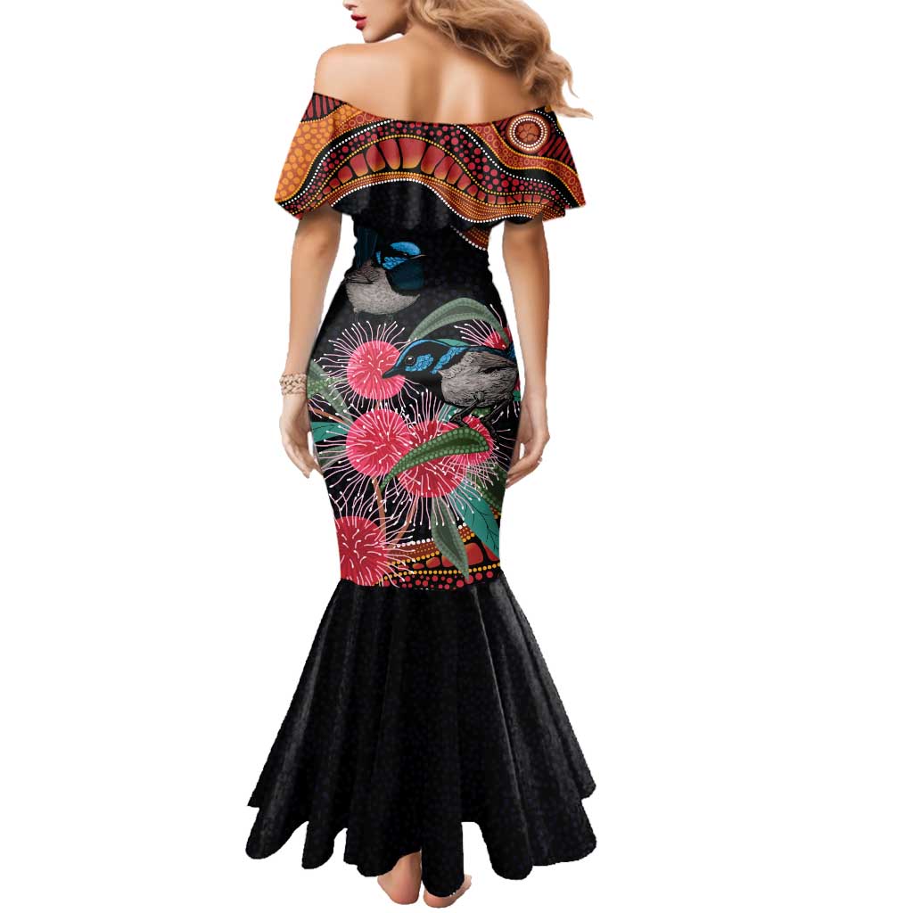 Hakea Flower And Fairy Wren Australia Family Matching Mermaid Dress and Hawaiian Shirt Aboriginal Art