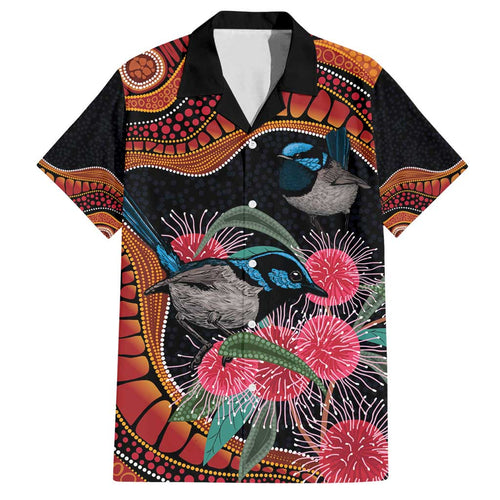 Hakea Flower And Fairy Wren Australia Family Matching Off Shoulder Short Dress and Hawaiian Shirt Aboriginal Art