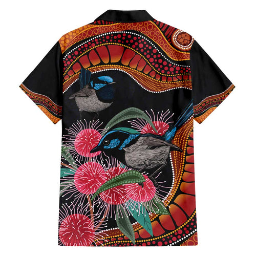Hakea Flower And Fairy Wren Australia Family Matching Off Shoulder Short Dress and Hawaiian Shirt Aboriginal Art