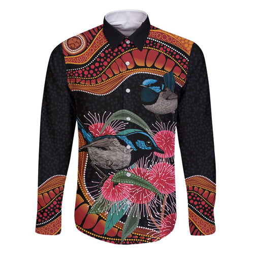 Hakea Flower And Fairy Wren Australia Family Matching Off Shoulder Short Dress and Hawaiian Shirt Aboriginal Art