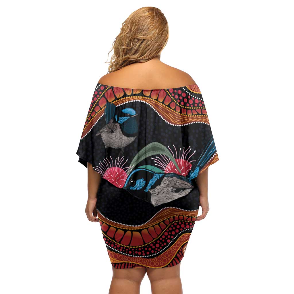 Hakea Flower And Fairy Wren Australia Family Matching Off Shoulder Short Dress and Hawaiian Shirt Aboriginal Art