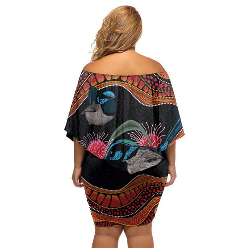 Hakea Flower And Fairy Wren Australia Family Matching Off Shoulder Short Dress and Hawaiian Shirt Aboriginal Art