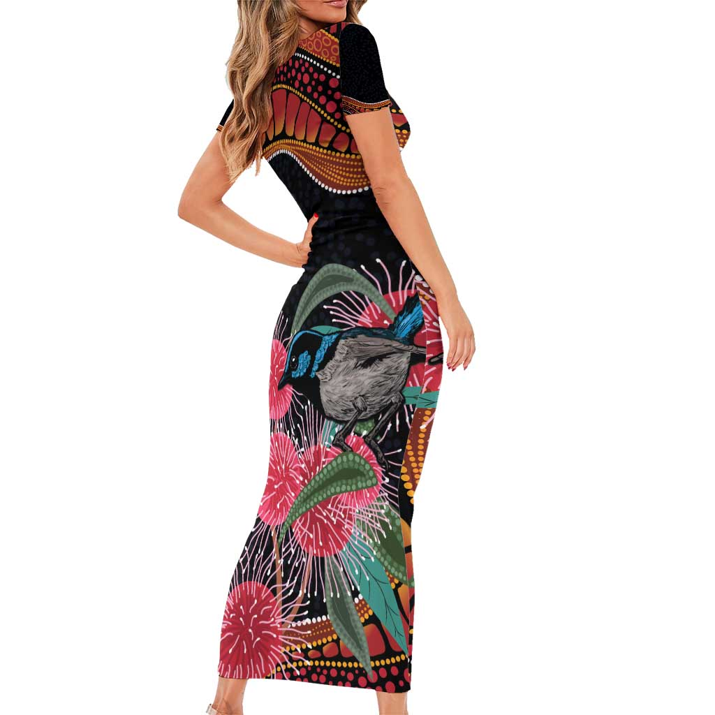 Hakea Flower And Fairy Wren Australia Family Matching Short Sleeve Bodycon Dress and Hawaiian Shirt Aboriginal Art
