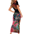 Hakea Flower And Fairy Wren Australia Family Matching Short Sleeve Bodycon Dress and Hawaiian Shirt Aboriginal Art