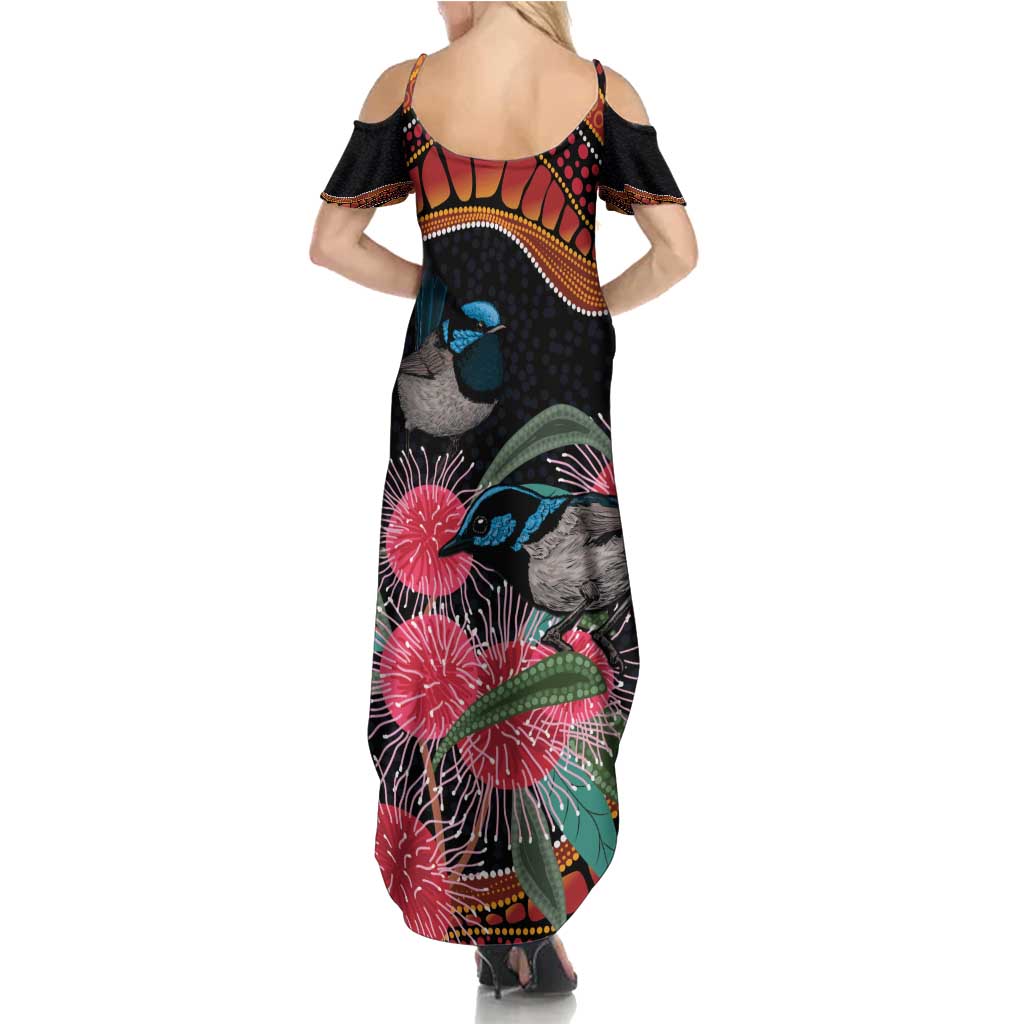 Hakea Flower And Fairy Wren Australia Family Matching Summer Maxi Dress and Hawaiian Shirt Aboriginal Art