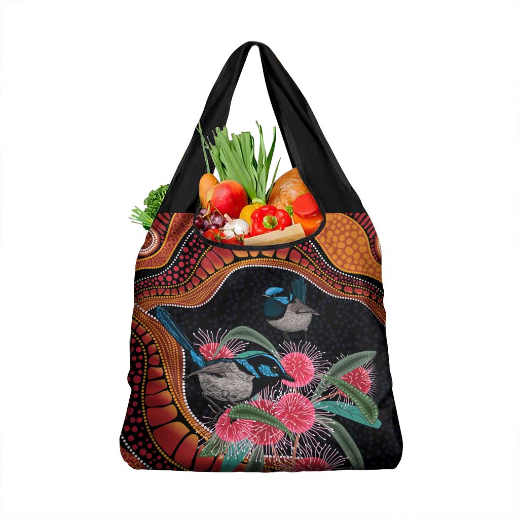 Hakea Flower And Fairy Wren Australia Grocery Bag Aboriginal Art