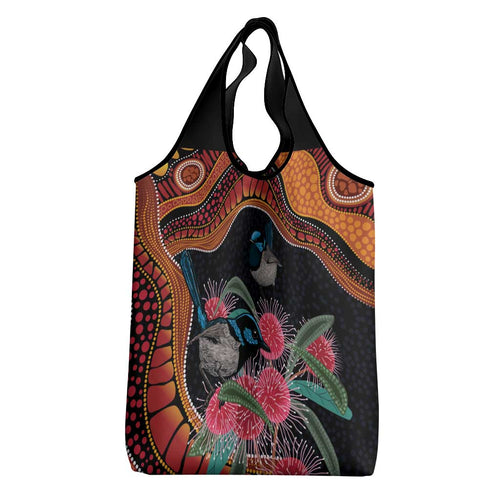 Hakea Flower And Fairy Wren Australia Grocery Bag Aboriginal Art