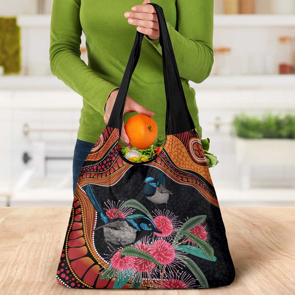 Hakea Flower And Fairy Wren Australia Grocery Bag Aboriginal Art