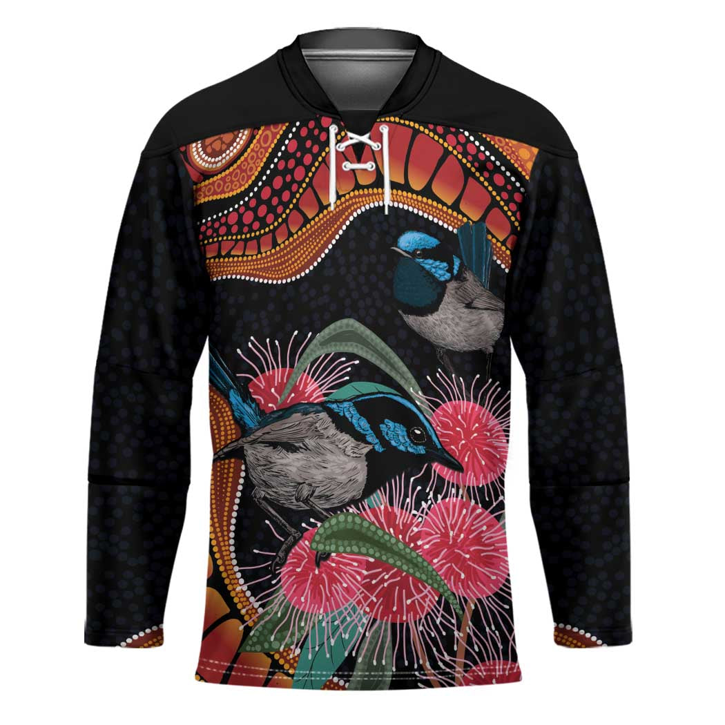 Hakea Flower And Fairy Wren Australia Hockey Jersey Aboriginal Art - Aussie Hoodie