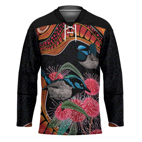 Hakea Flower And Fairy Wren Australia Hockey Jersey Aboriginal Art - Aussie Hoodie