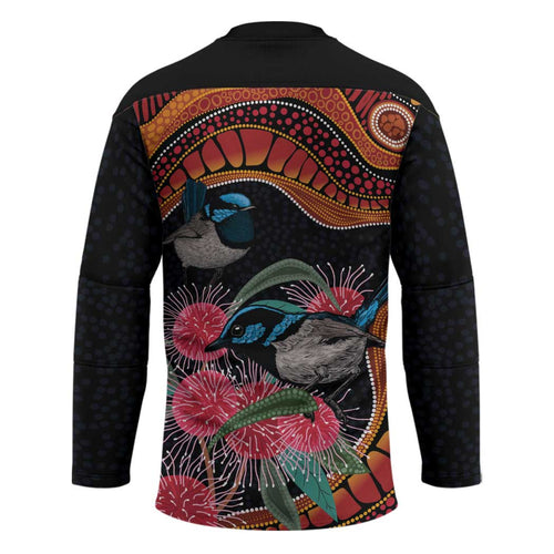 Hakea Flower And Fairy Wren Australia Hockey Jersey Aboriginal Art - Aussie Hoodie