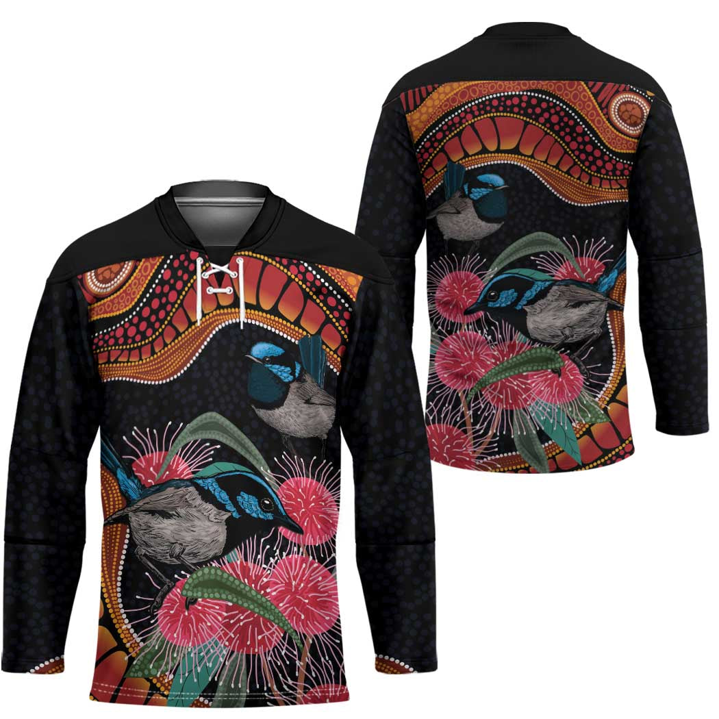 Hakea Flower And Fairy Wren Australia Hockey Jersey Aboriginal Art - Aussie Hoodie