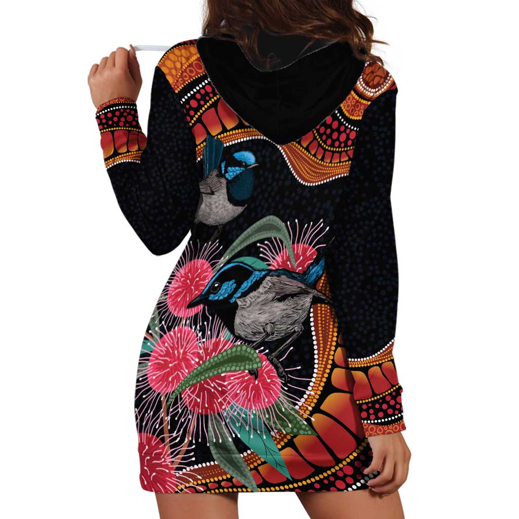 Hakea Flower And Fairy Wren Australia Hoodie Dress Aboriginal Art