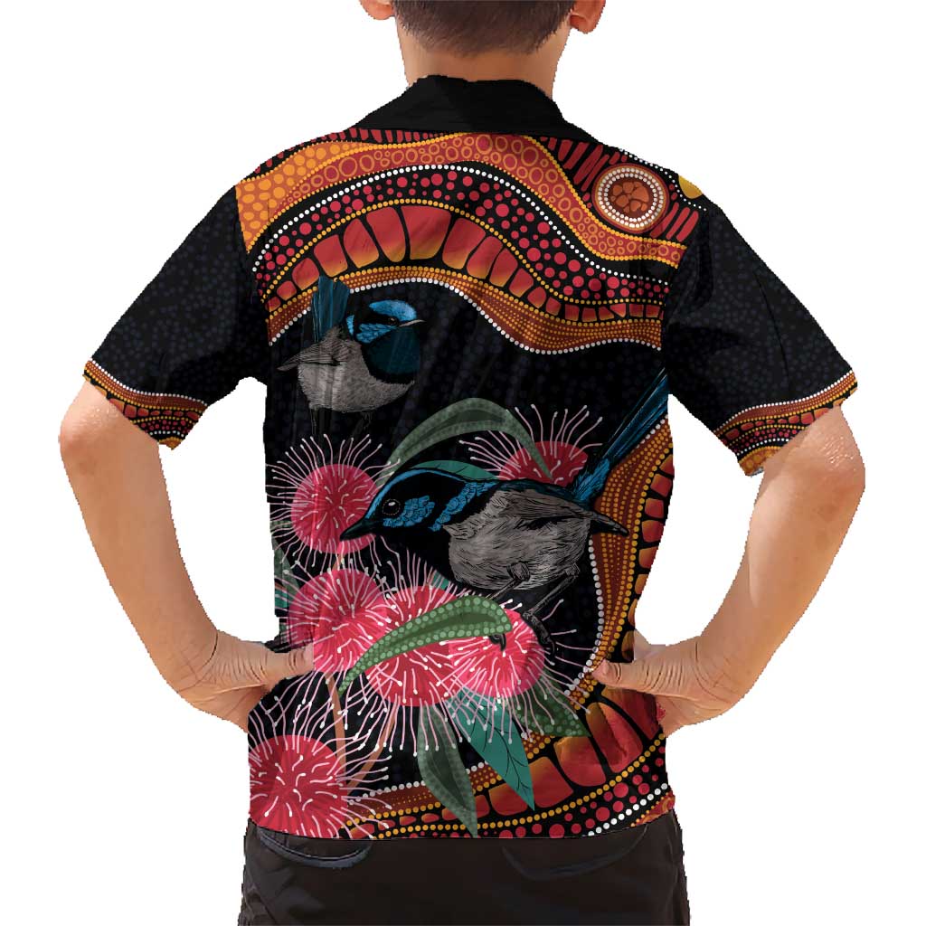 Hakea Flower And Fairy Wren Australia Kid Hawaiian Shirt Aboriginal Art
