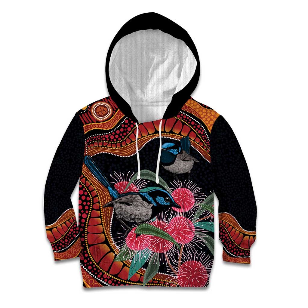 Hakea Flower And Fairy Wren Australia Kid Hoodie Aboriginal Art
