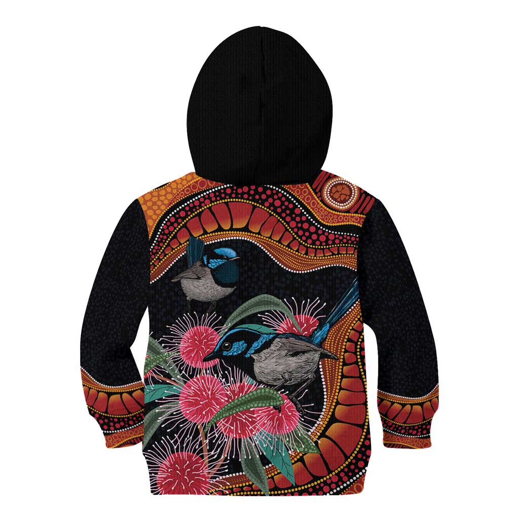 Hakea Flower And Fairy Wren Australia Kid Hoodie Aboriginal Art