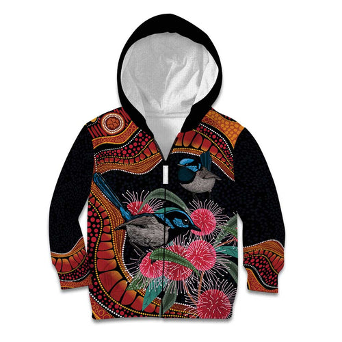 Hakea Flower And Fairy Wren Australia Kid Hoodie Aboriginal Art
