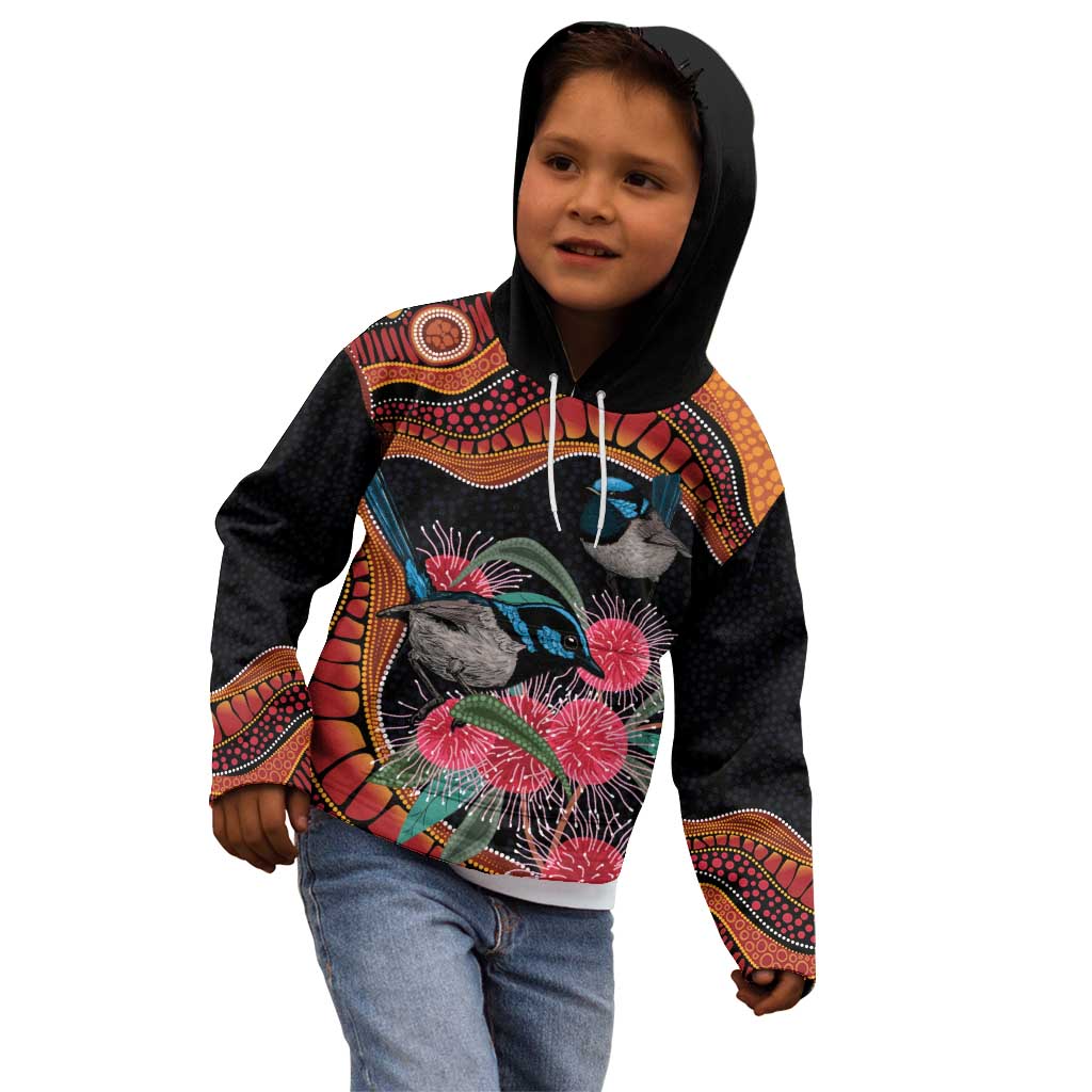 Hakea Flower And Fairy Wren Australia Kid Hoodie Aboriginal Art