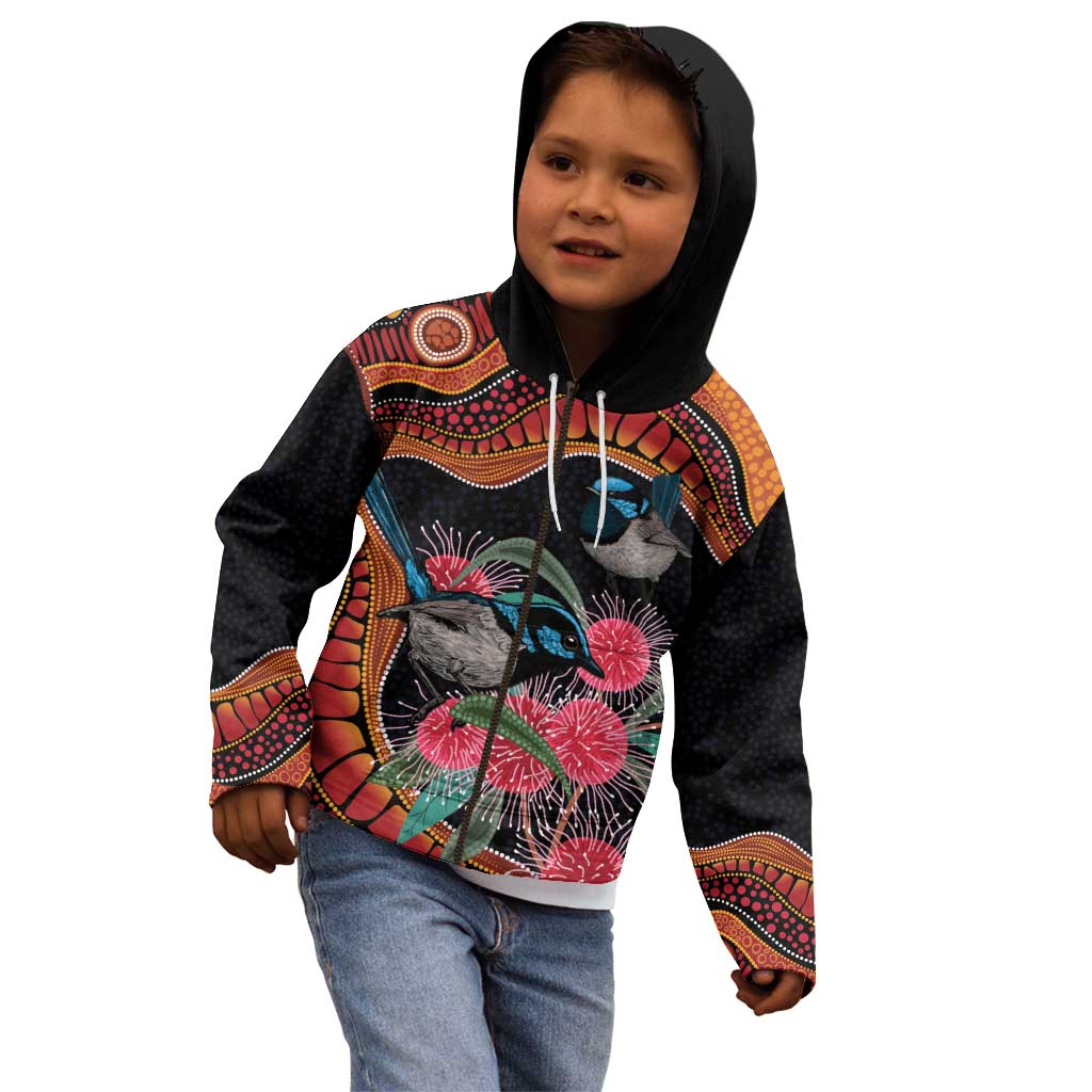 Hakea Flower And Fairy Wren Australia Kid Hoodie Aboriginal Art
