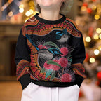 Hakea Flower And Fairy Wren Australia Kid Ugly Christmas Sweater Aboriginal Art