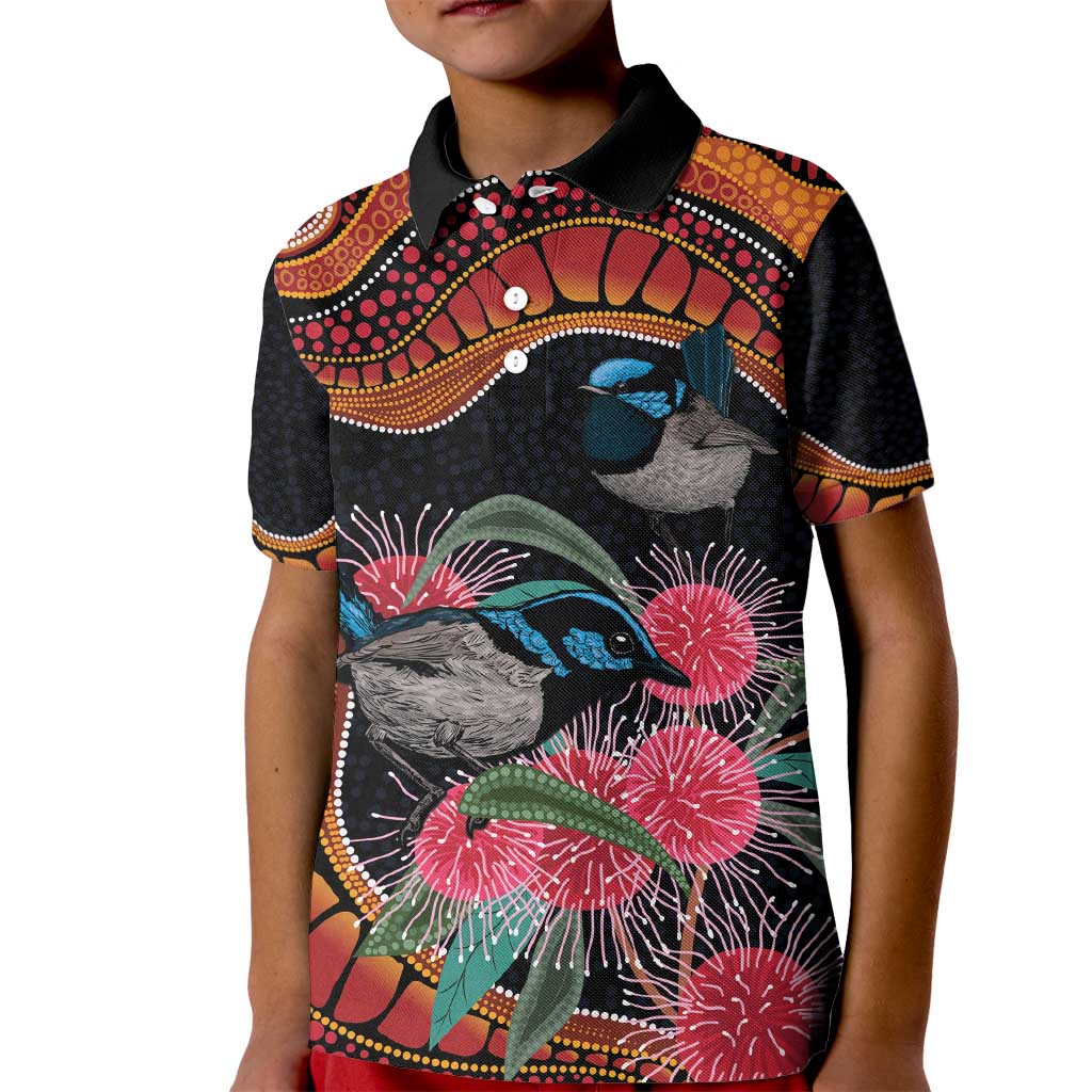 Hakea Flower And Fairy Wren Australia Kid Polo Shirt Aboriginal Art