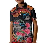 Hakea Flower And Fairy Wren Australia Kid Polo Shirt Aboriginal Art
