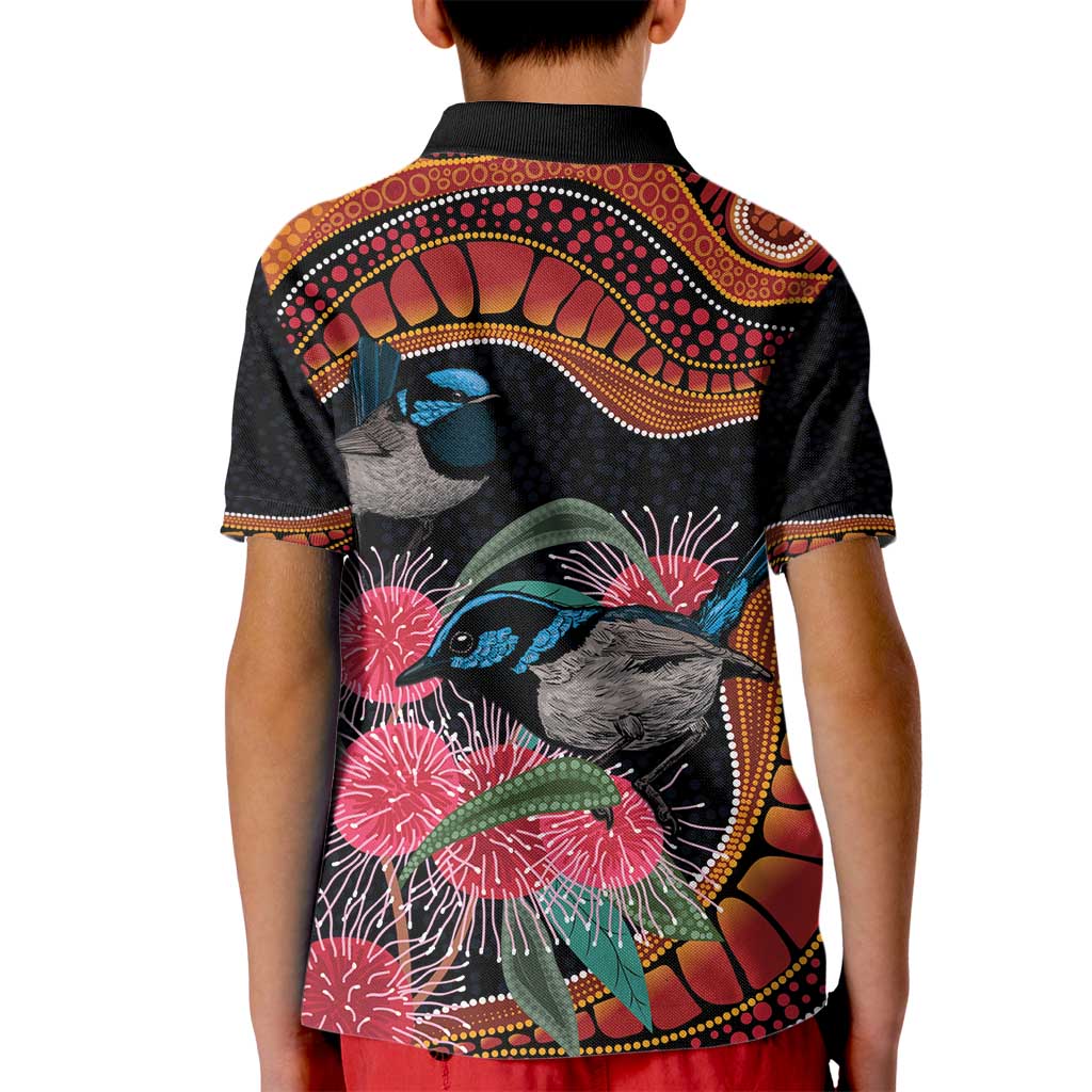 Hakea Flower And Fairy Wren Australia Kid Polo Shirt Aboriginal Art