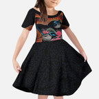Hakea Flower And Fairy Wren Australia Kid Short Sleeve Dress Aboriginal Art