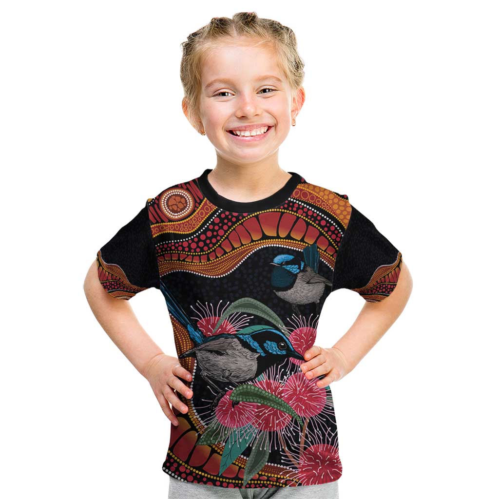 Hakea Flower And Fairy Wren Australia Kid T Shirt Aboriginal Art