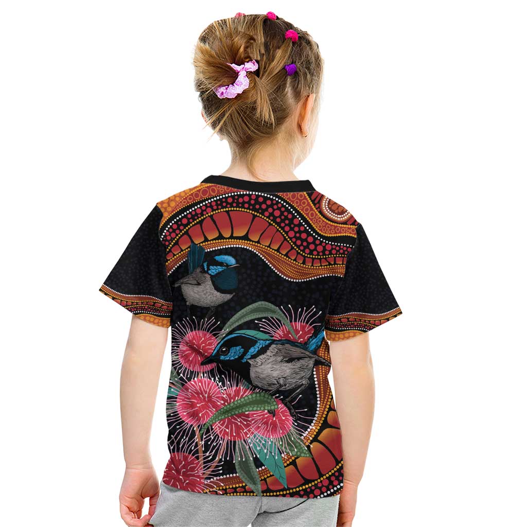Hakea Flower And Fairy Wren Australia Kid T Shirt Aboriginal Art