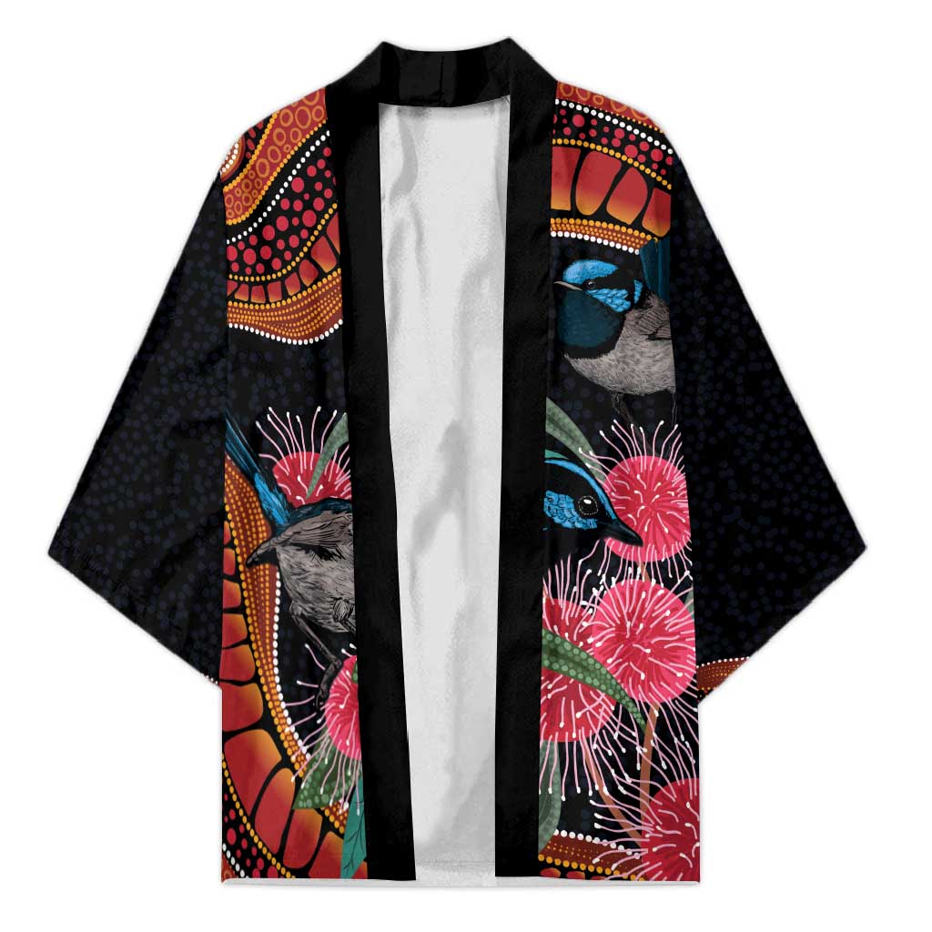 Hakea Flower And Fairy Wren Australia Kimono Aboriginal Art - Aussie Hoodie