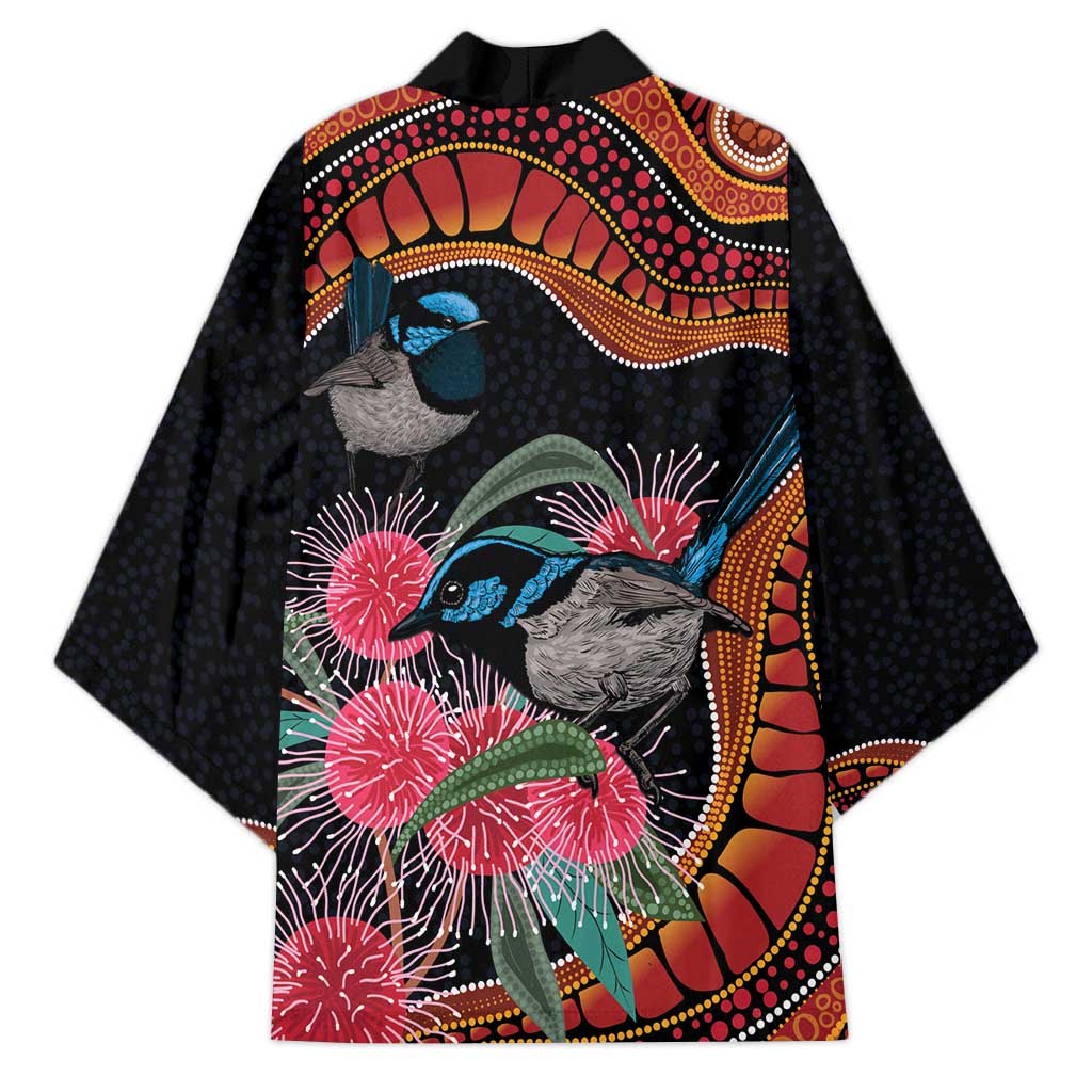 Hakea Flower And Fairy Wren Australia Kimono Aboriginal Art - Aussie Hoodie