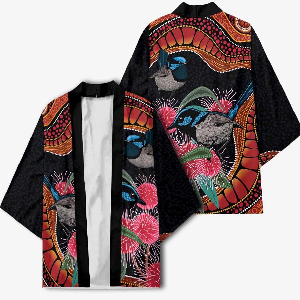 Hakea Flower And Fairy Wren Australia Kimono Aboriginal Art - Aussie Hoodie